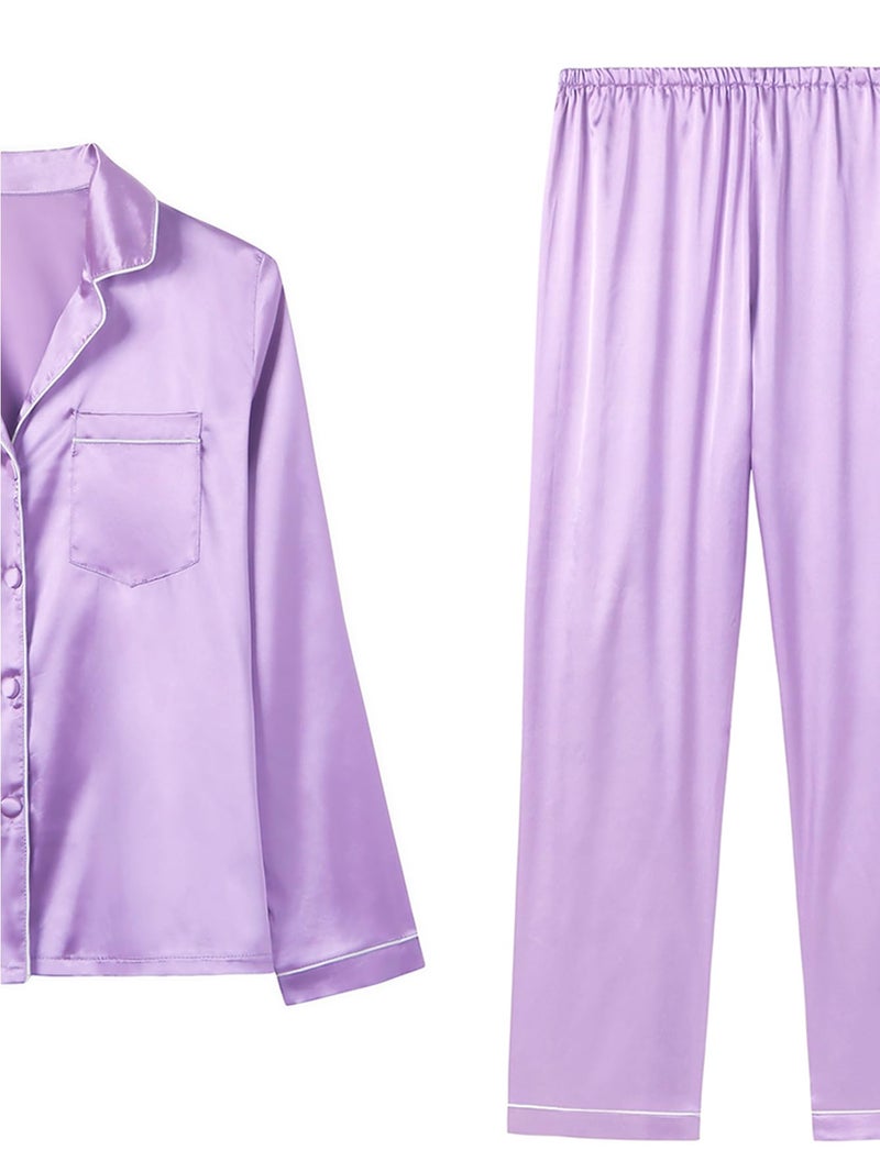 LYANER Women's Pajamas Set 7pcs Silk Satin Sleepwear Loungewear Cami Shirt Pj Set Purple Medium - Image 4